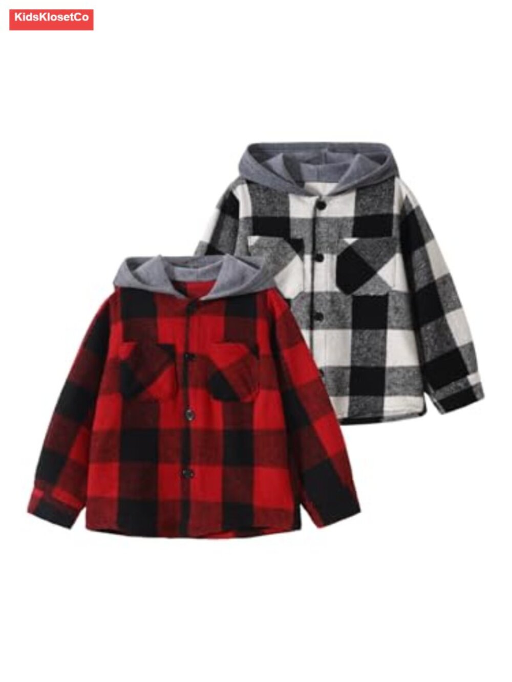 Boys Plaid Flannel Shirt 2-Piece Set Hooded Button Down Long Sleeve Fall Winter